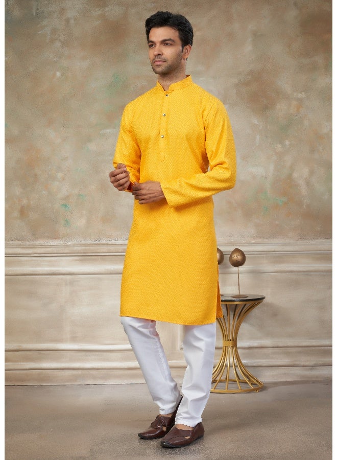 OUTLUK Yellow Cotton Kurta Pajama for Men - Image 1